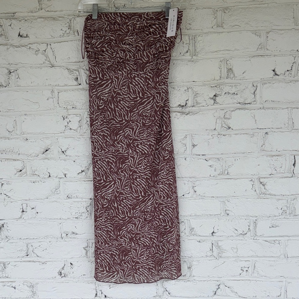iris Mauve and Cream Zebra-Print Maxi strapless dress